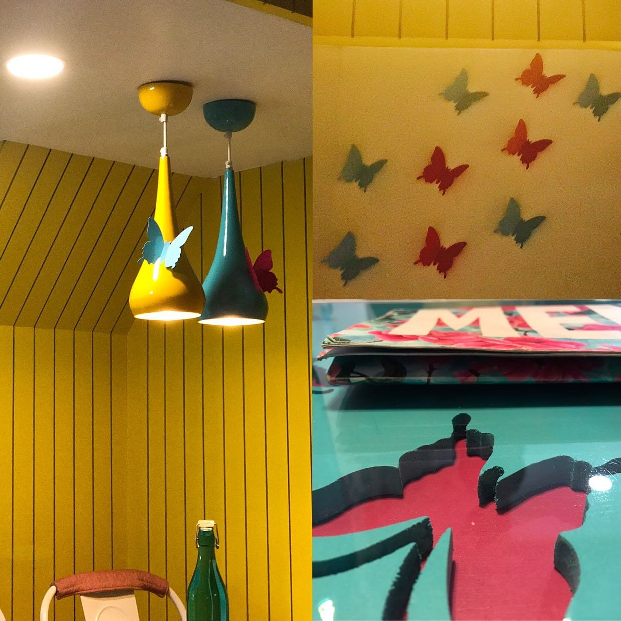 Room,Yellow,Lighting,Wall,Turquoise,Lighting accessory,Ceiling,Interior design,Lampshade,Textile