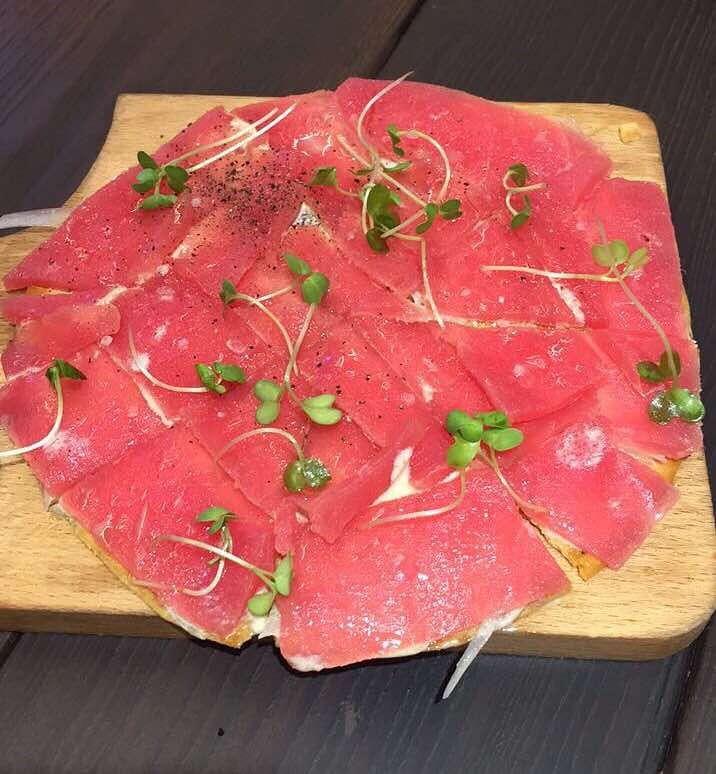 Food,Cuisine,Dish,Carpaccio,Sashimi,Salt-cured meat,Flesh,Meat,Red meat,Crudo