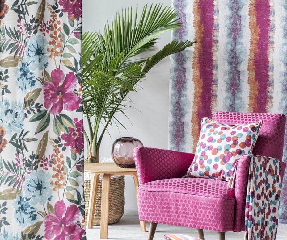 Curtain,Interior design,Pink,Room,Purple,Window treatment,Living room,Textile,Violet,Furniture