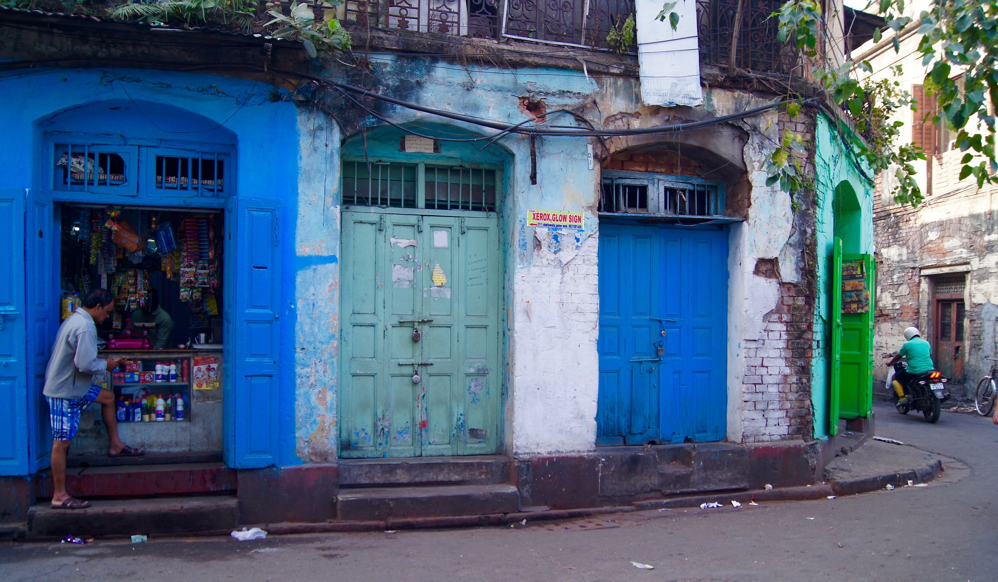 Blue,Neighbourhood,Wall,Building,Architecture,Street,Facade,Door,Art