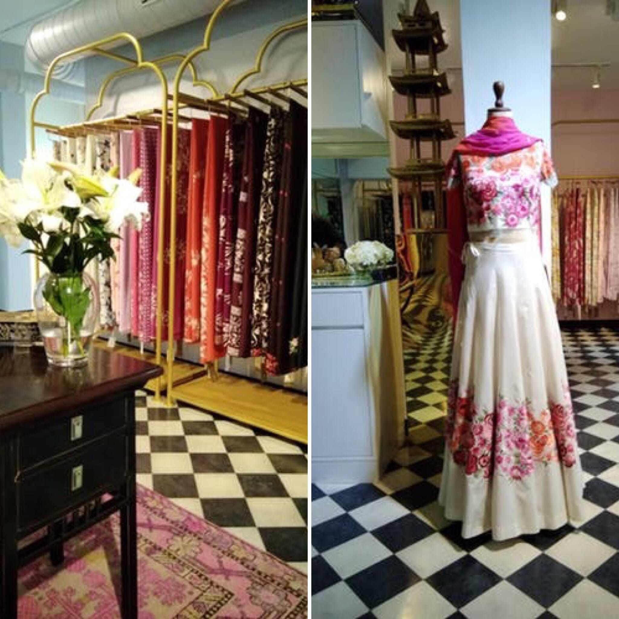 Room,Clothing,Pink,Dress,Boutique,Interior design,Fashion,Formal wear,Floor,Furniture