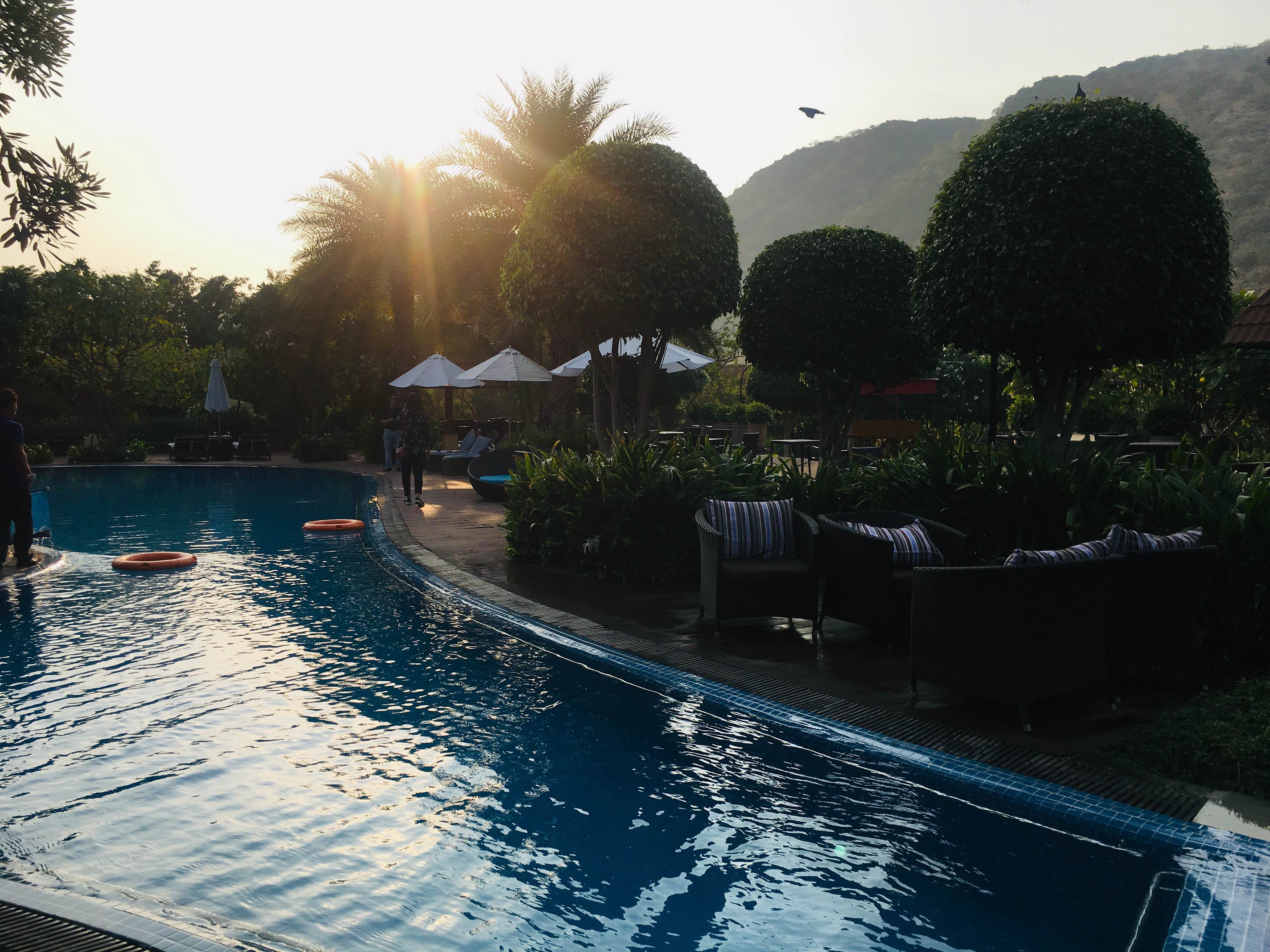 Swimming pool,Sky,Water,Tree,Vacation,Leisure,Resort,Palm tree,Reflecting pool,Summer