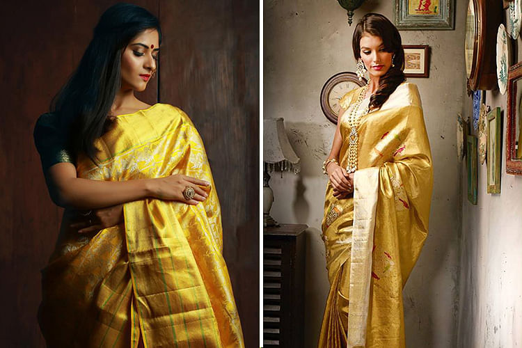 Clothing,Sari,Yellow,Silk,Fashion model,Textile,Formal wear,Fashion design,Art