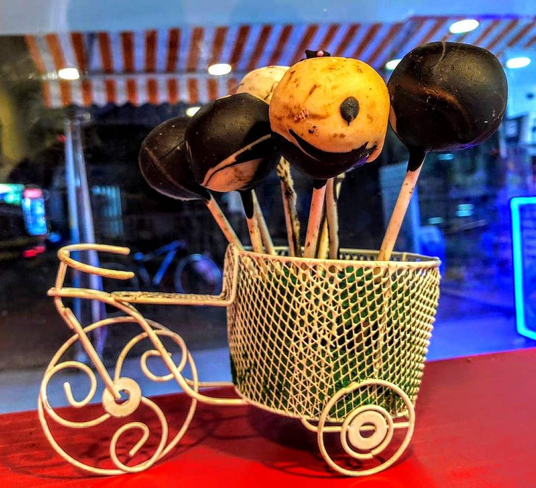 Wheel,Blue,Tire,Basket,Art,Storage basket,Fun,Wood,Event,Wicker