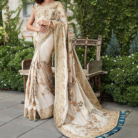 Clothing,Dress,Gown,Formal wear,Sari,Beige,Wedding dress,Peach,Fashion model,Pink