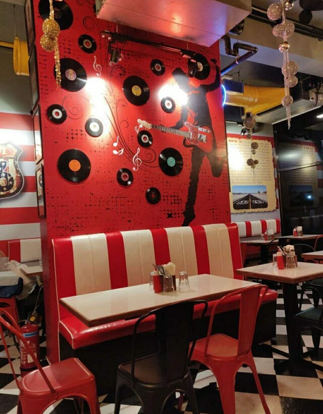 Red,Restaurant,Room,Interior design,Table,Furniture,Building,Architecture,Ceiling