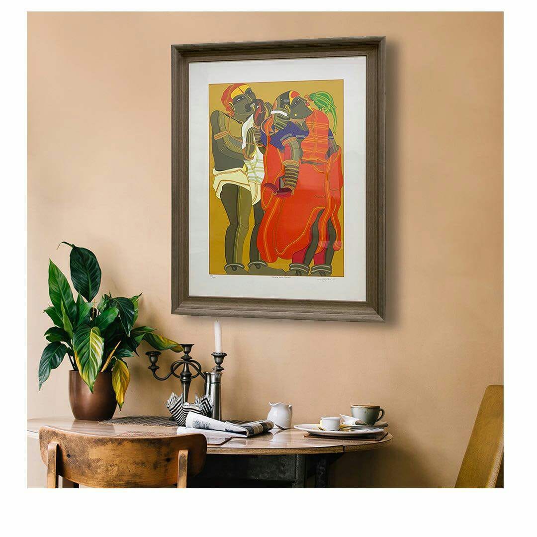 Modern art,Painting,Picture frame,Art,Yellow,Wall,Room,Orange,Rectangle,Furniture