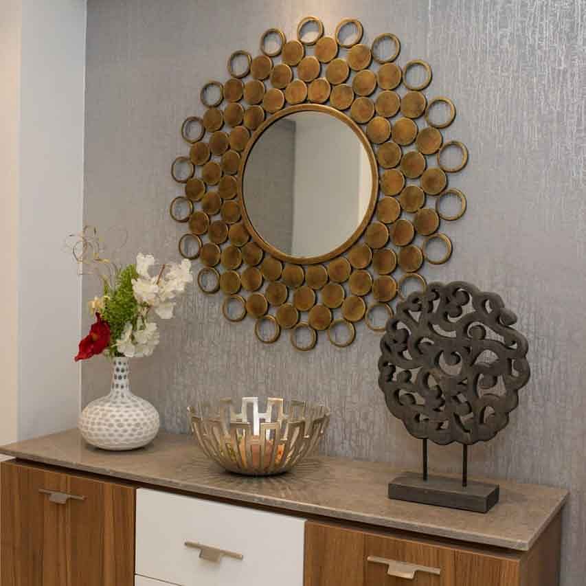 Mirror,Room,Furniture,Table,Circle,Wall,Interior design,Wood,Plant,Interior design