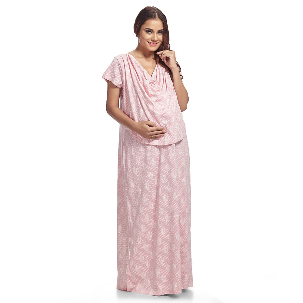 Clothing,Pink,Dress,Nightwear,Peach,Gown,Sleeve,Formal wear,Neck,Nightgown