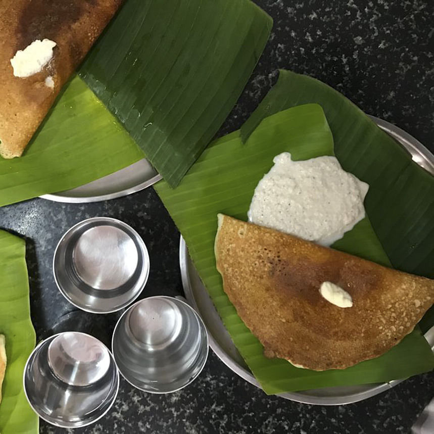 Food,Dish,Cuisine,Leaf,Ingredient,Dosa,Banana leaf,Vegetarian food,Tamil food,Indian cuisine