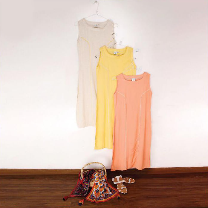 White,Clothing,Yellow,Dress,Fashion,Pink,Peach,Footwear,Textile,Fashion design
