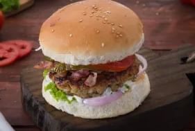 Food,Cuisine,Hamburger,Dish,Veggie burger,Buffalo burger,Fast food,Junk food,Ingredient,Burger king premium burgers