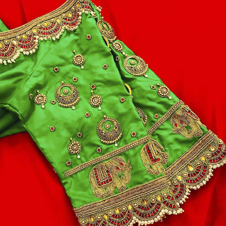 Clothing,Green,Embroidery,Sari,Textile,Blouse,Pattern,Visual arts,Motif,Silk