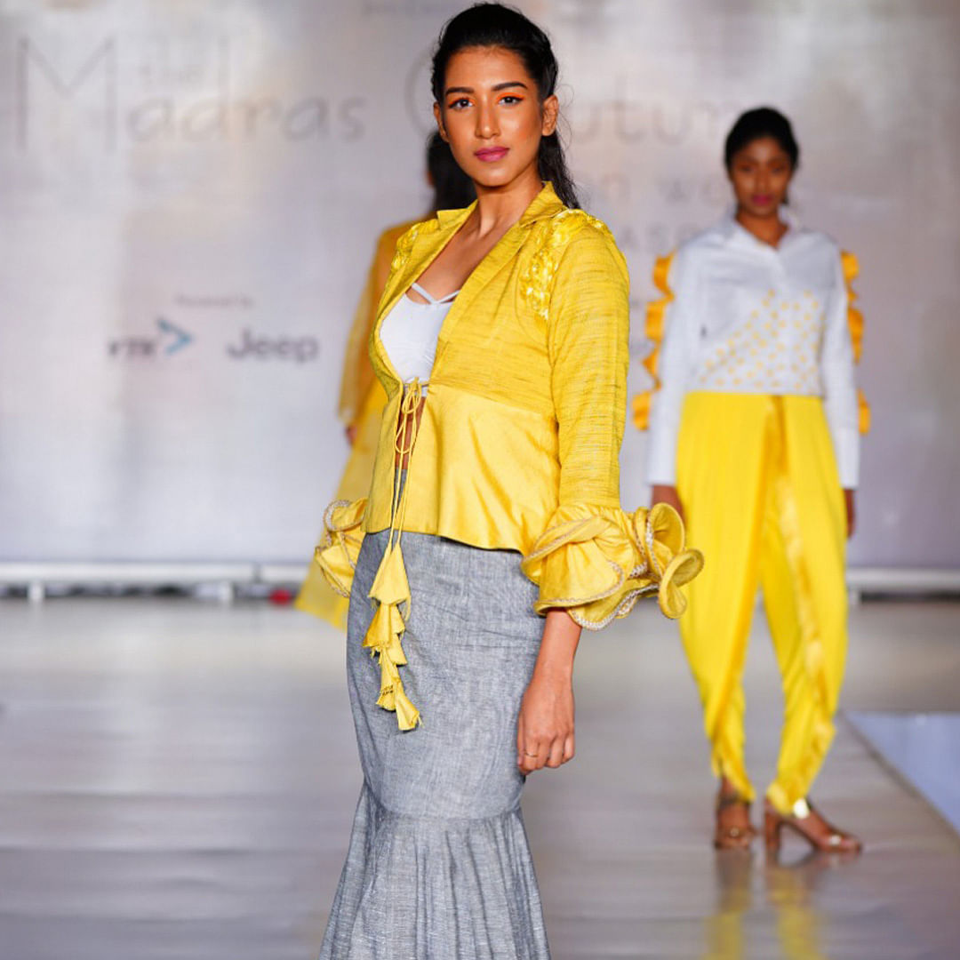 Fashion model,Clothing,Fashion show,Fashion,Yellow,Fashion design,Sari,Formal wear,Runway,Event