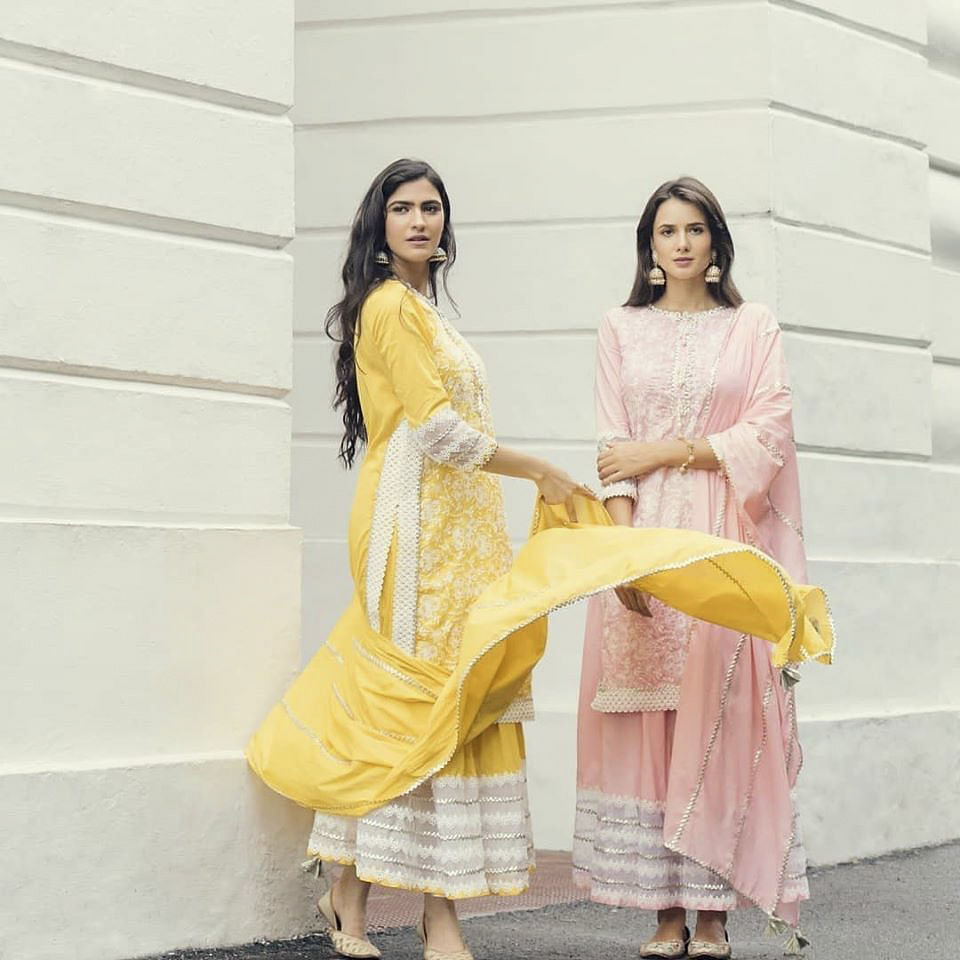 Yellow,Clothing,Pink,Formal wear,Sari,Dress,Fashion,Textile,Fashion design,Photo shoot