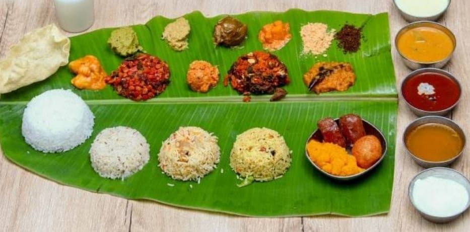 Dish,Food,Cuisine,Sadya,Ingredient,Rice,Banana leaf rice,Comfort food,Andhra food,Vegetarian food