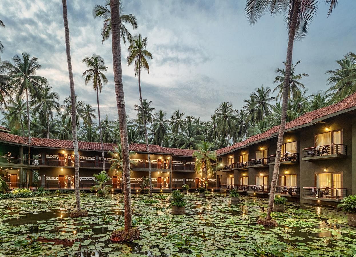 Resort,Tree,Palm tree,Sky,Building,House,Water,Home,Attalea speciosa,Arecales