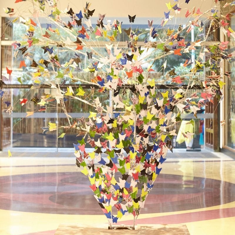 Flowerpot,Branch,Floral design,Artificial flower,Plant,Flower,Tree,Floristry,Ceiling,Interior design