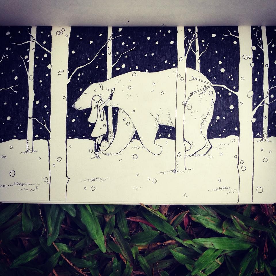 Illustration,Tree,Visual arts,Art,Black-and-white,Design,Fictional character,Graphic design,Square,Painting