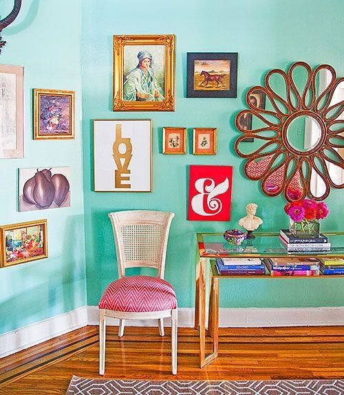 Room,Turquoise,Green,Pink,Furniture,Interior design,Orange,Wall,Teal,Yellow