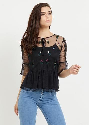 Clothing,Black,Shoulder,Sleeve,Waist,Jeans,Neck,Blouse,Top,Shirt