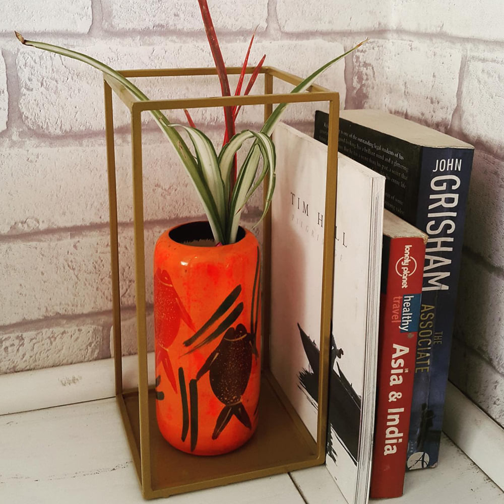 Orange,Flowerpot,Houseplant,Plant,Vase,Shelf,Flower,Metal