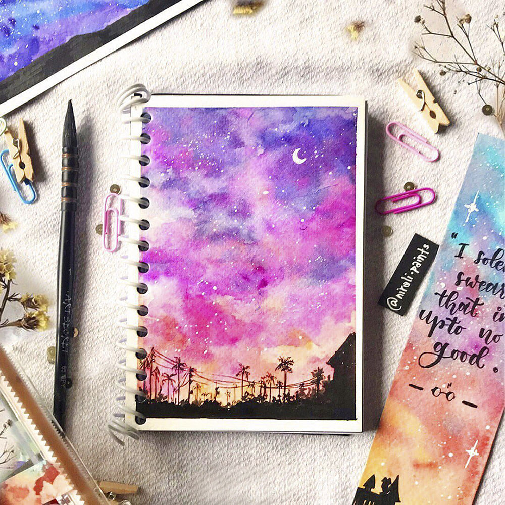 Purple,Pink,Violet,Magenta,Watercolor paint,Tree,Plant,Graphic design,Space,Flower