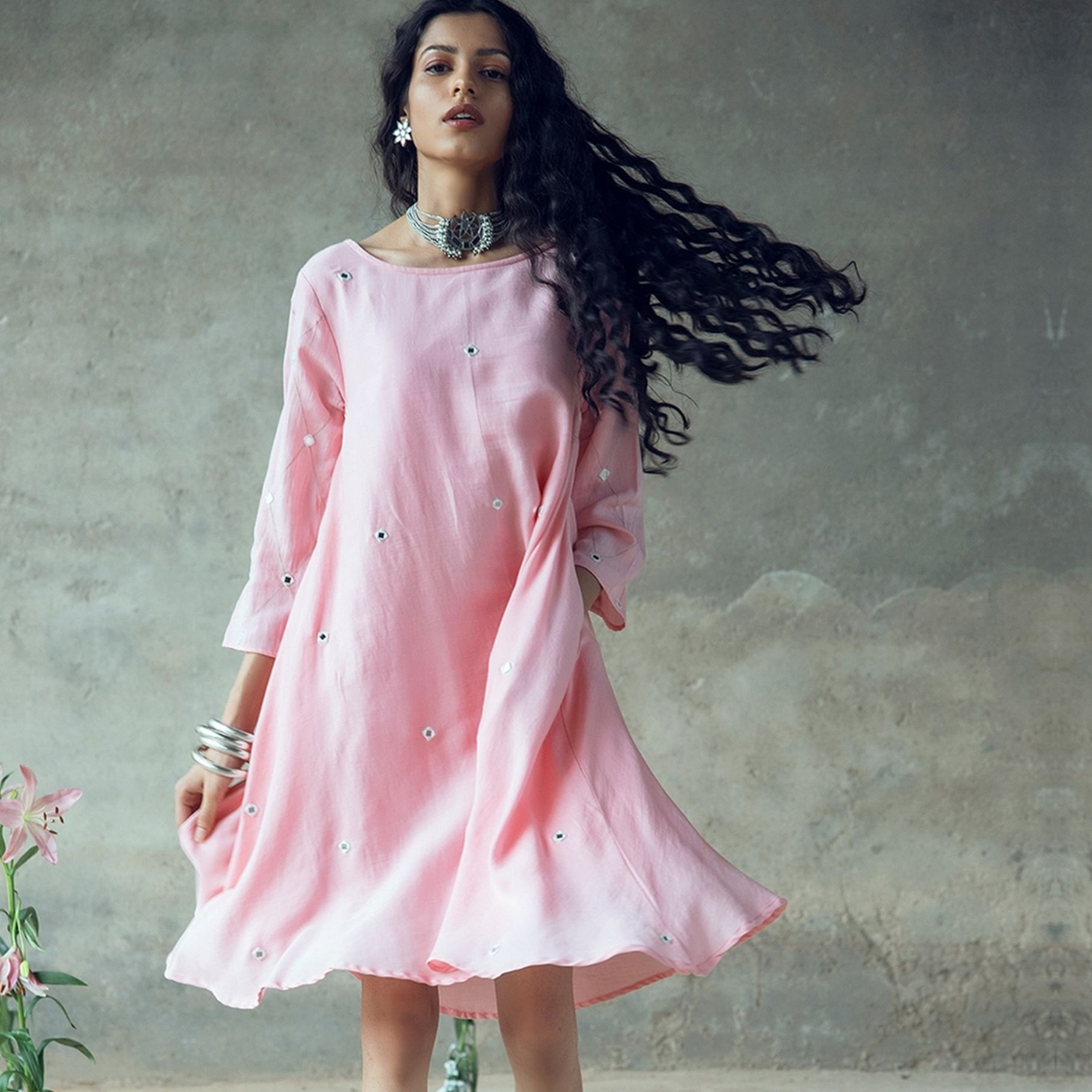 Clothing,Pink,White,Fashion model,Dress,Shoulder,Formal wear,Fashion,Day dress,Joint