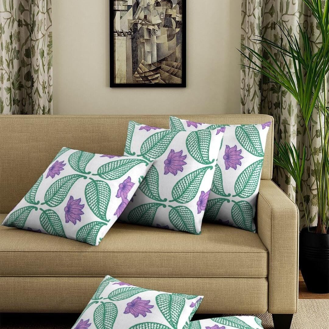 Cushion,Furniture,Throw pillow,Green,Pillow,Purple,Room,Interior design,Leaf,Living room