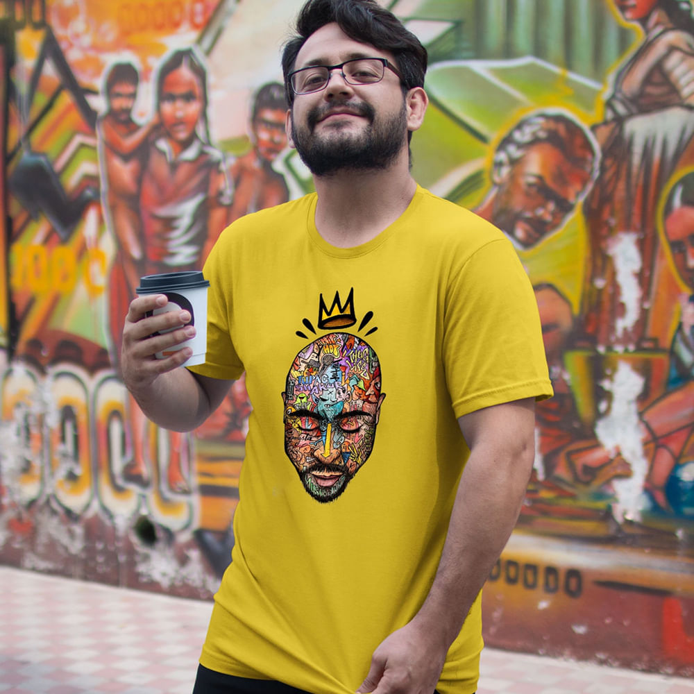 T-shirt,Yellow,Beard,Cool,Facial hair,Neck,Top,Art