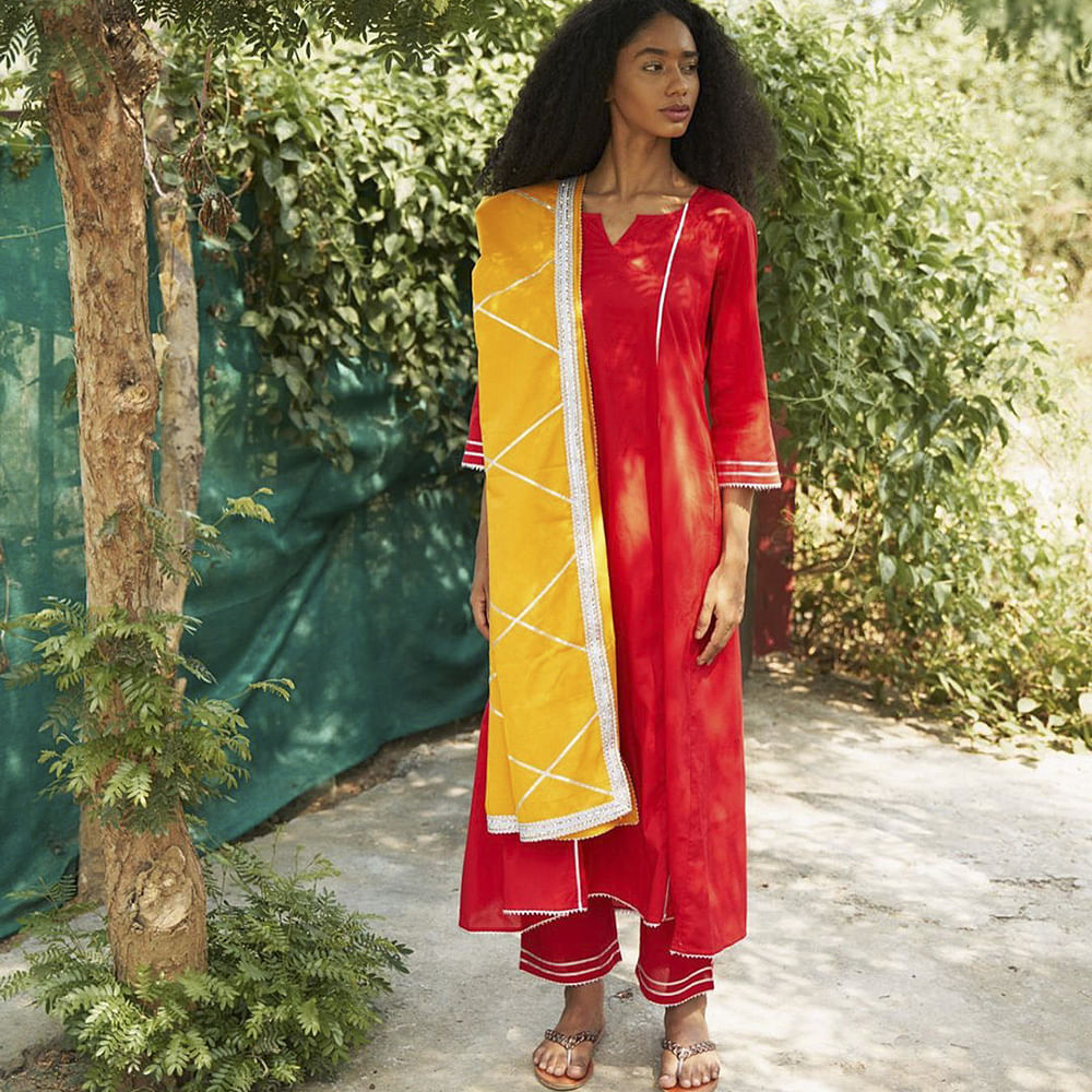 Clothing,Formal wear,Yellow,Orange,Maroon,Silk,Textile,Dress,Summer,Neck