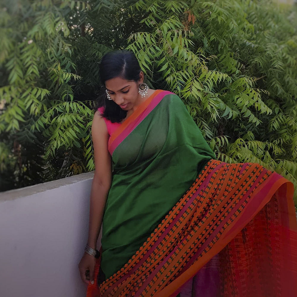 Green,Sari,Textile,Magenta