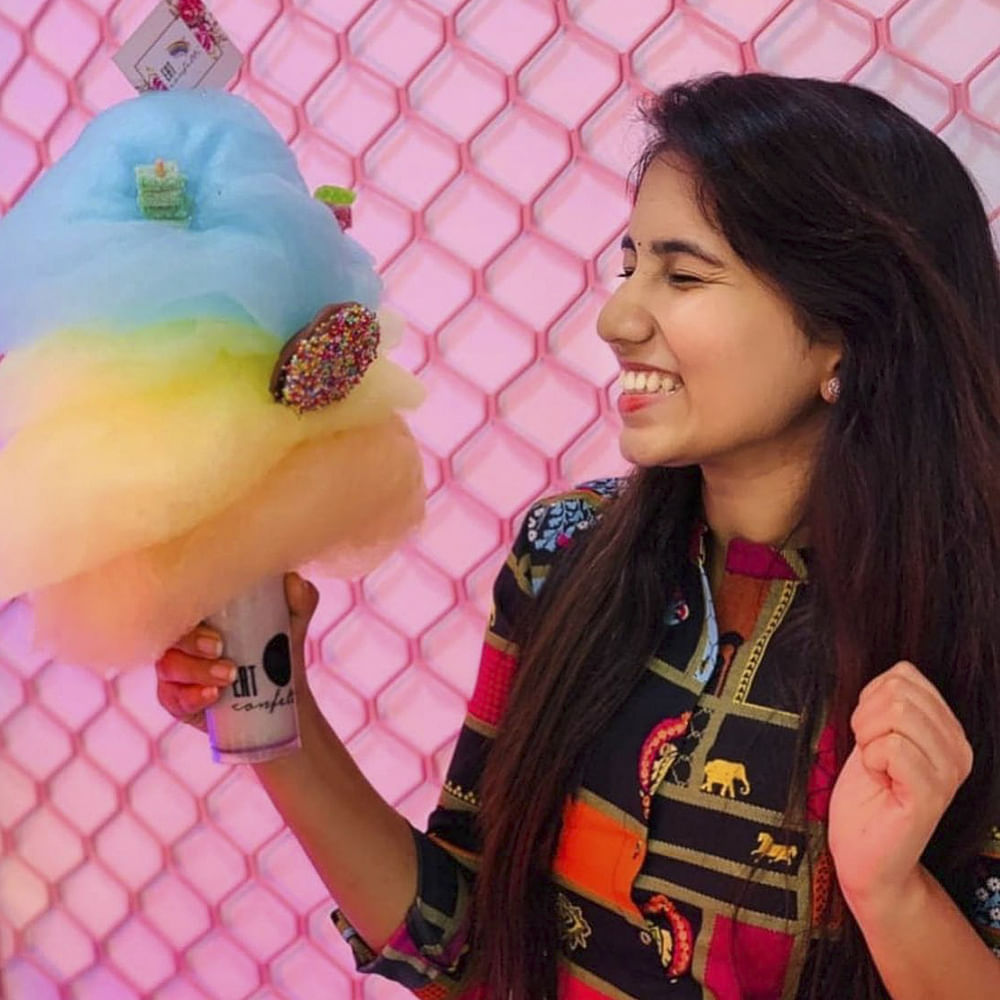 Finger,Hand,Pink,Happy,Cotton candy,Black hair,Nail,Long hair,Feather,Makeover