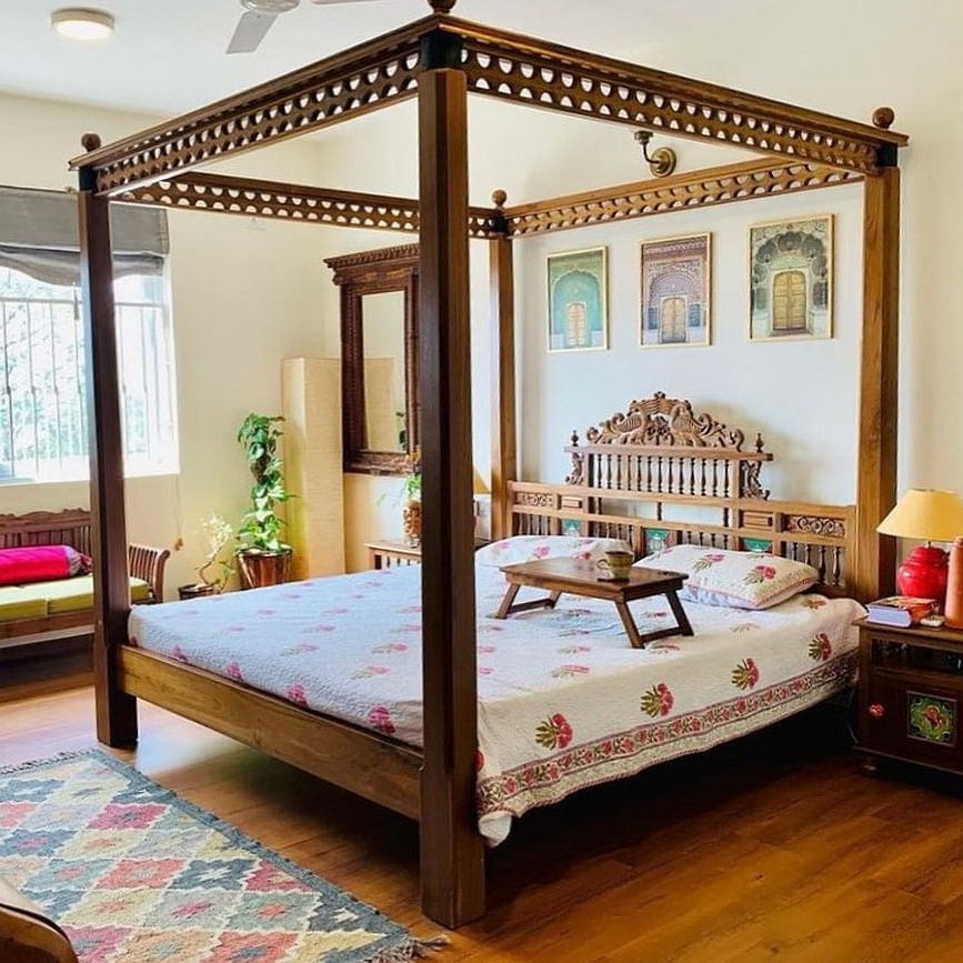 Furniture,Property,Building,Comfort,four-poster,Green,Azure,Wood,Window,Bed frame