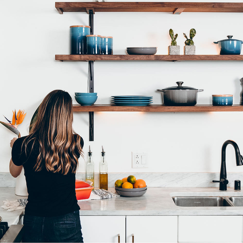 White,Shelf,Countertop,Orange,Kitchen,Tableware,Interior design,Yellow,Style,Shelving