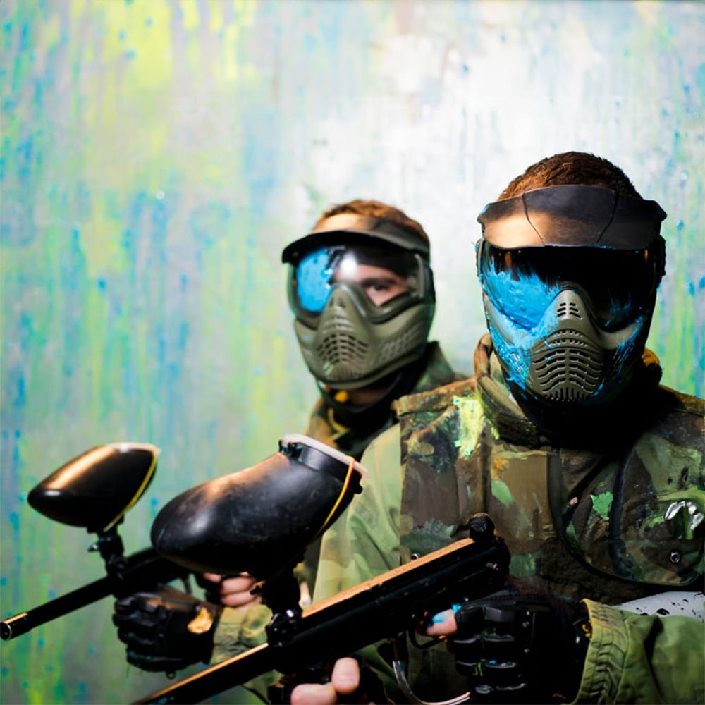 Paintball,Paintball equipment,Sports gear,Skirmish,Paintball marker,Headgear,Personal protective equipment,Shooting,Recreation,Event