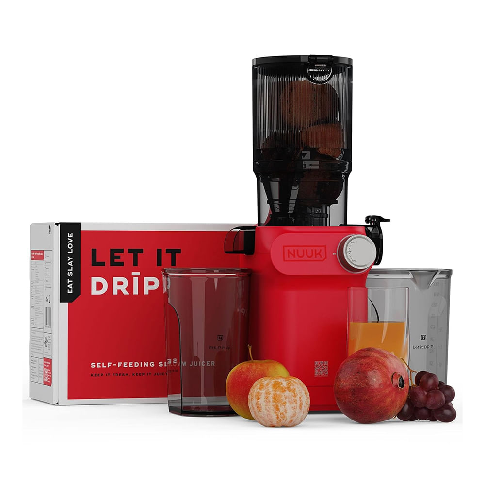 NUUK DRIP Self-Feeding Cold Press Juicer For Home | Mimics Hand Squeezing for Max Nutrients | Fruit & Vegetable Slow Juicer Machine | Patented Fused Strainer For Max Juice | 100% BPA Free Tritan Jars