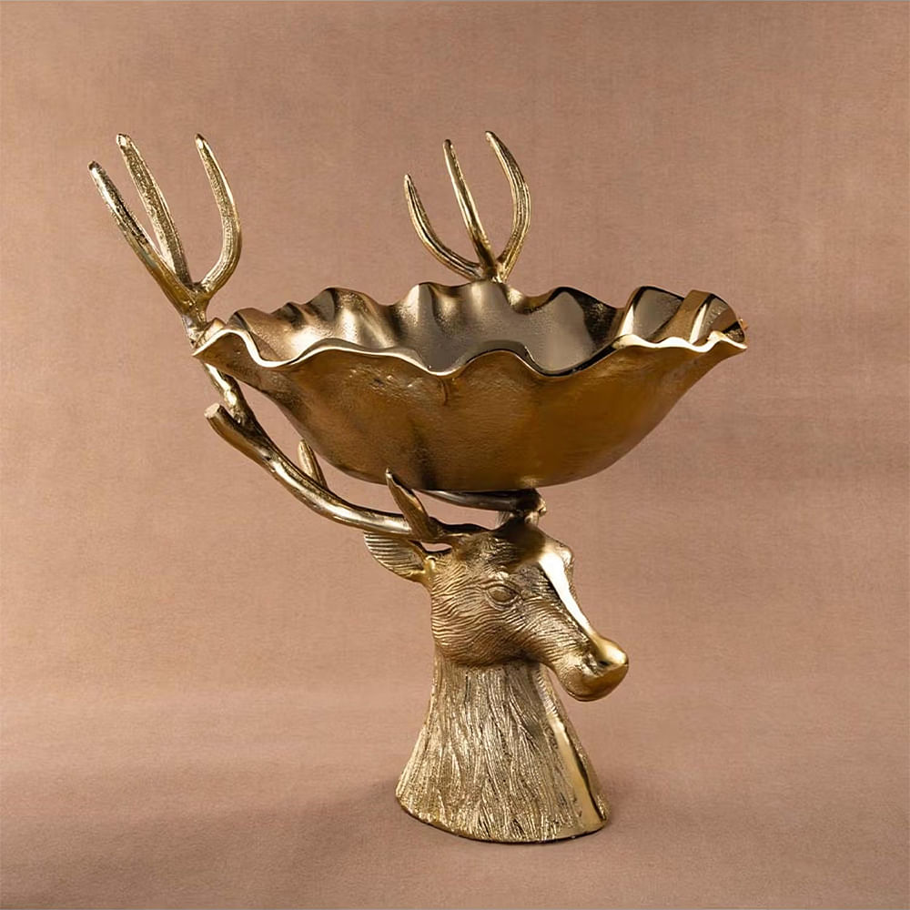 Gibox Golden Buck Head Bowl Metal Serving Platter Home Gathering Kitchen Party Decor