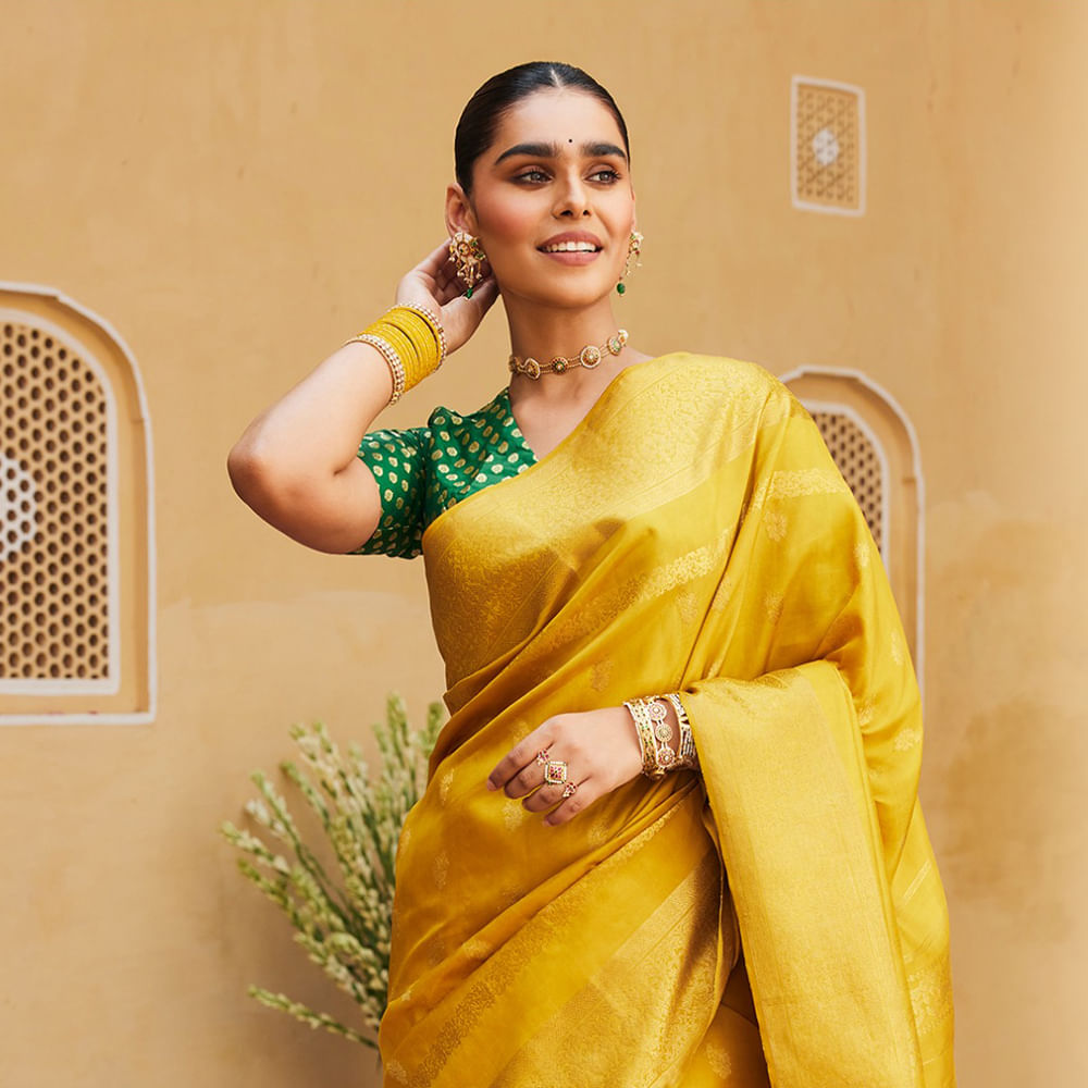 Sari,Yellow,Silk