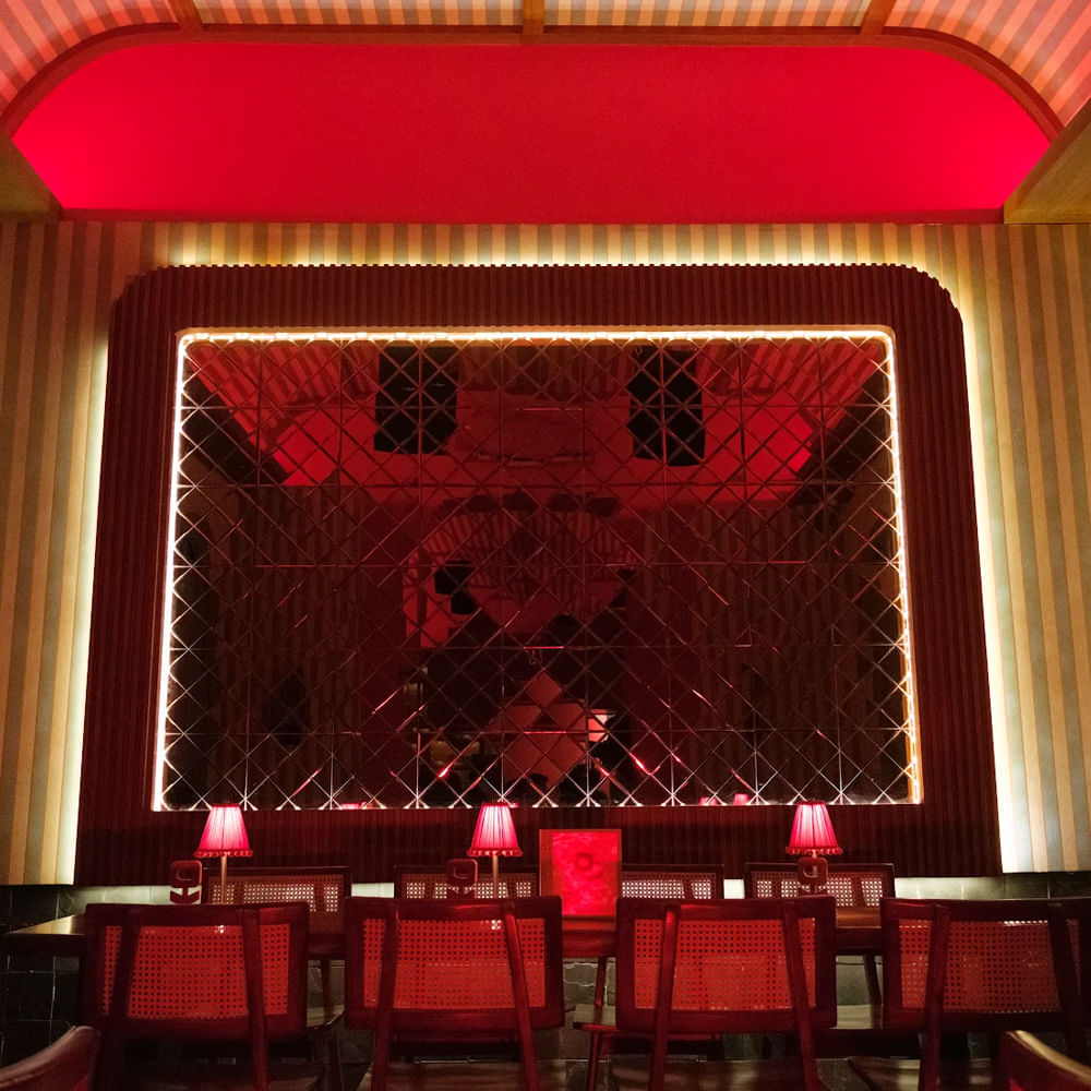 Red,Restaurant,Light fixture,Decoration