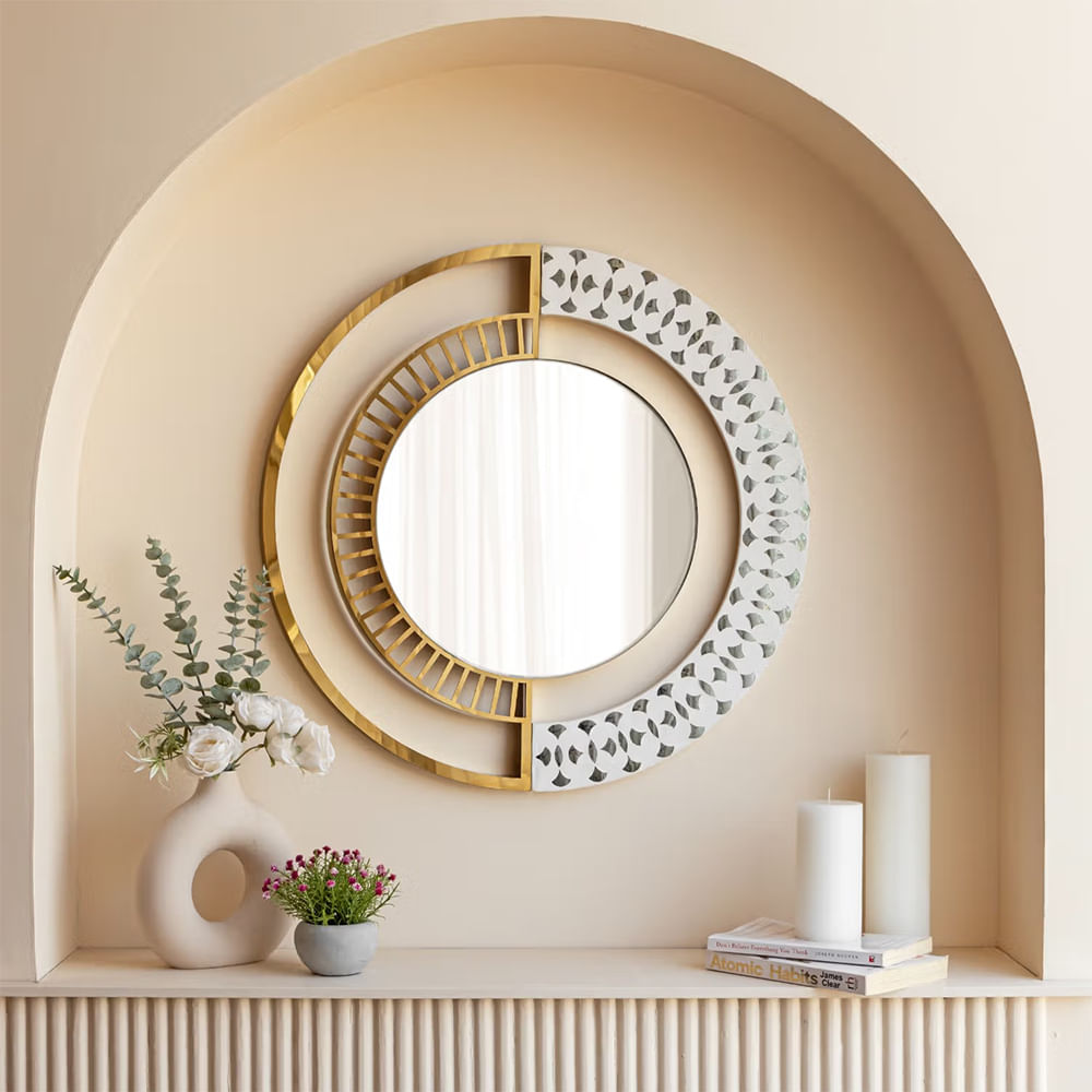 Interior design,Metal,Mirror,Natural material,Design,Oval