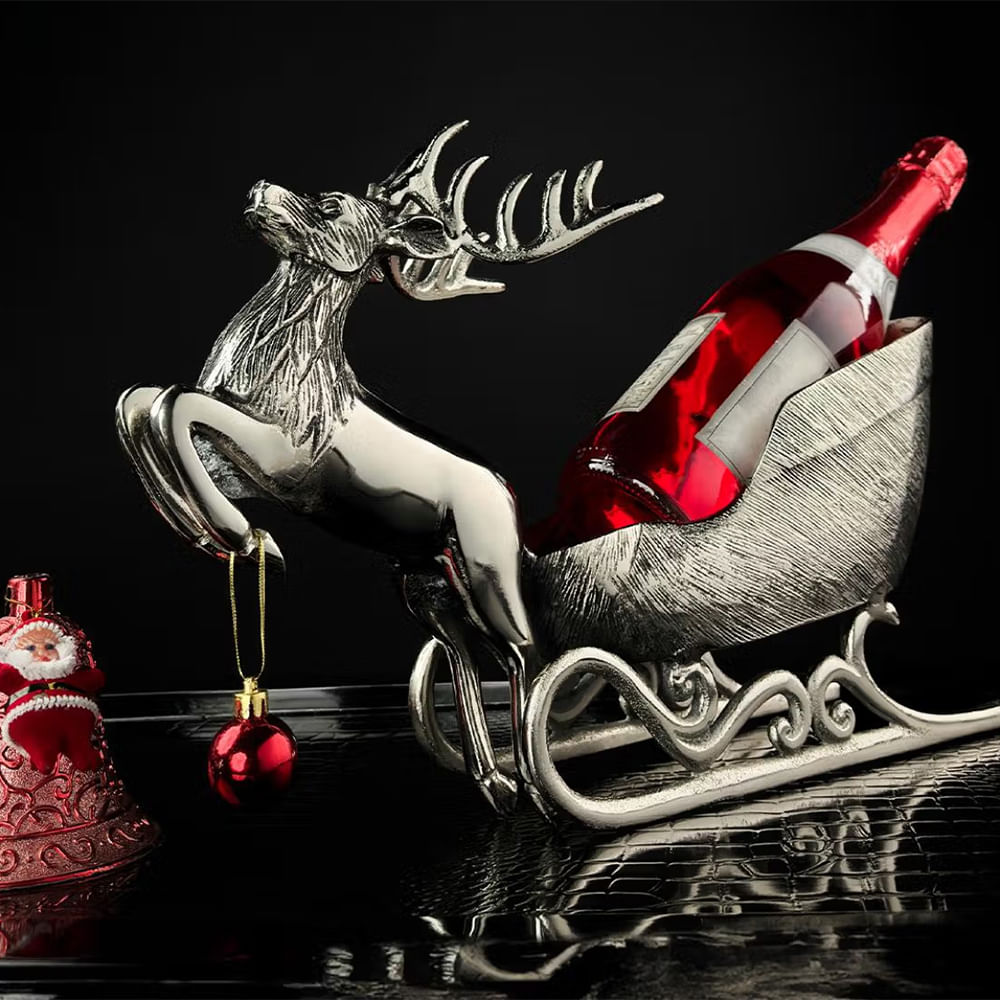 Red,Bottle,Alcoholic drink,Reindeer,Deer,Sled,Liquor,Antler,Glass bottle,Still life photography